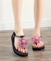 Boho Bequeme Spleißen Floral Flip Flops Sandalen Lila
